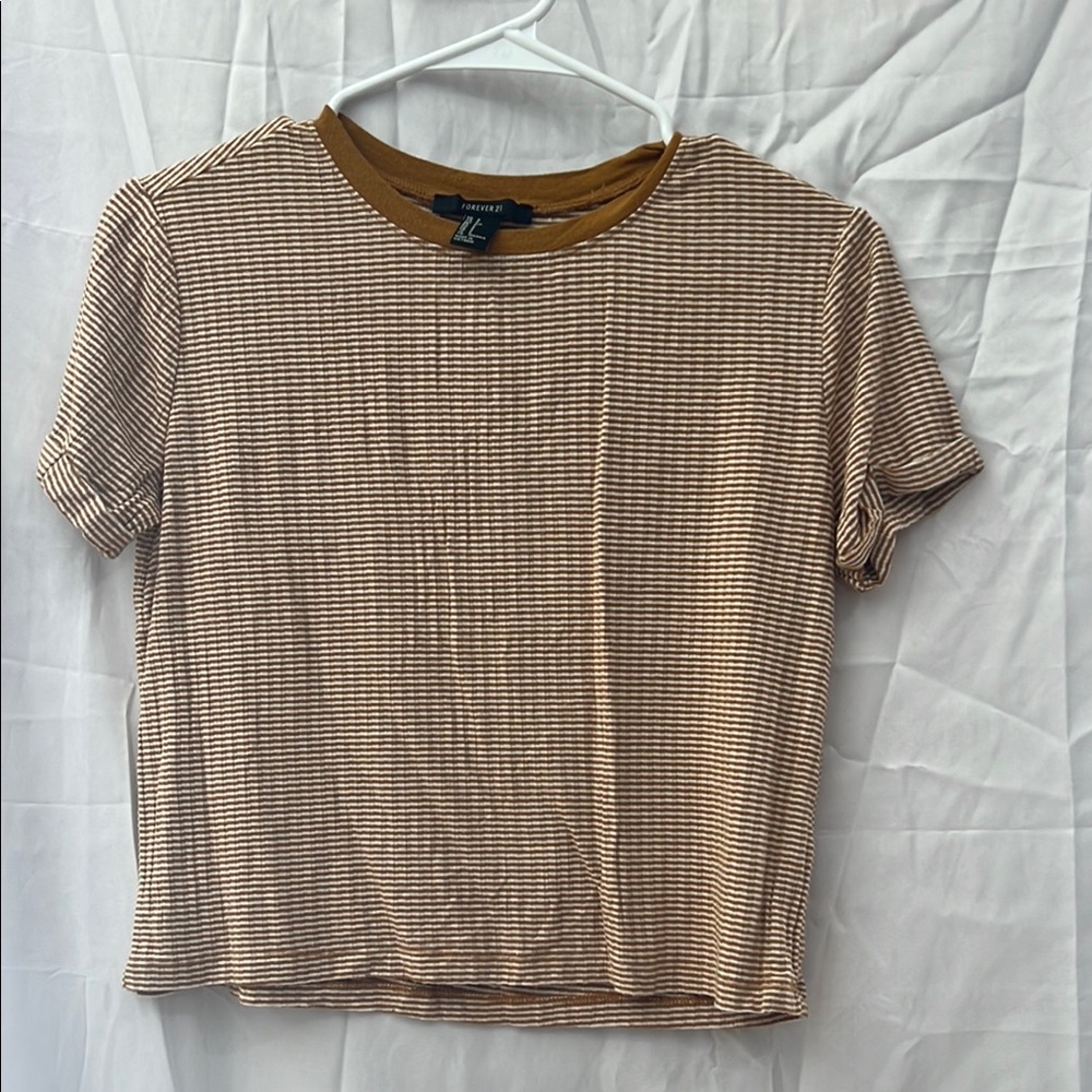 Forever 21 Tan Ribbed Crop T-Shirt